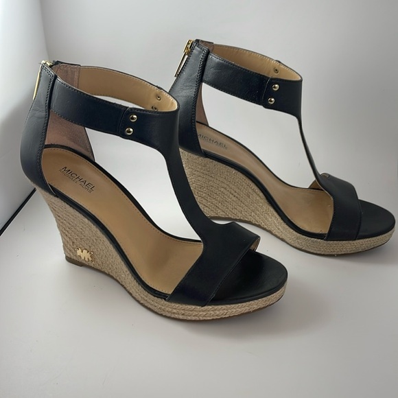 Michael Kors Black Leather ESPADRILLE Size 7.5 - Picture 1 of 16